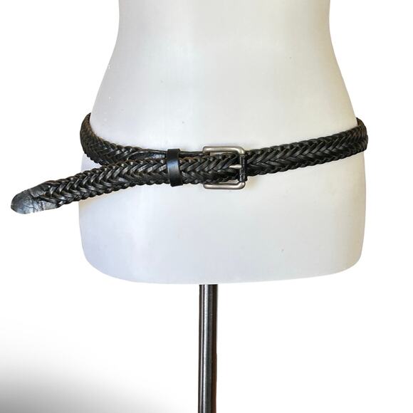 VTG 90s Black Braided Leather Belt Unisex Adjustable Boho Minimalist main image 5
